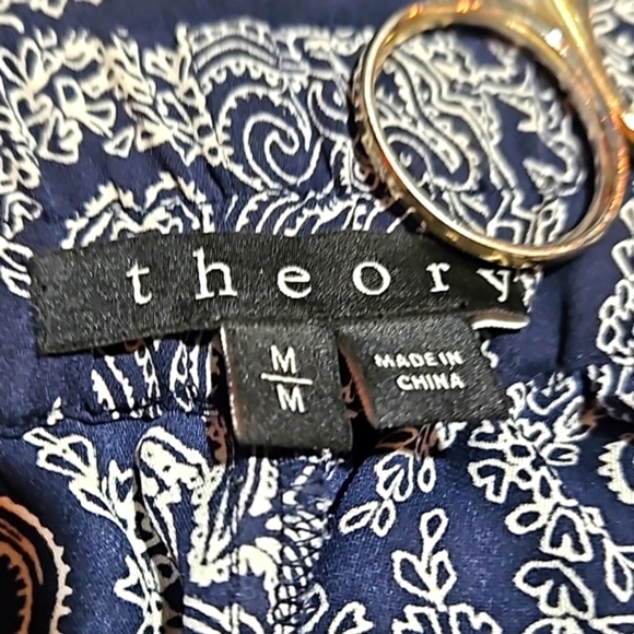 Theory | Navy Blue Paisley Silk Pull On Dress or Casual Pants - Picture 4 of 14